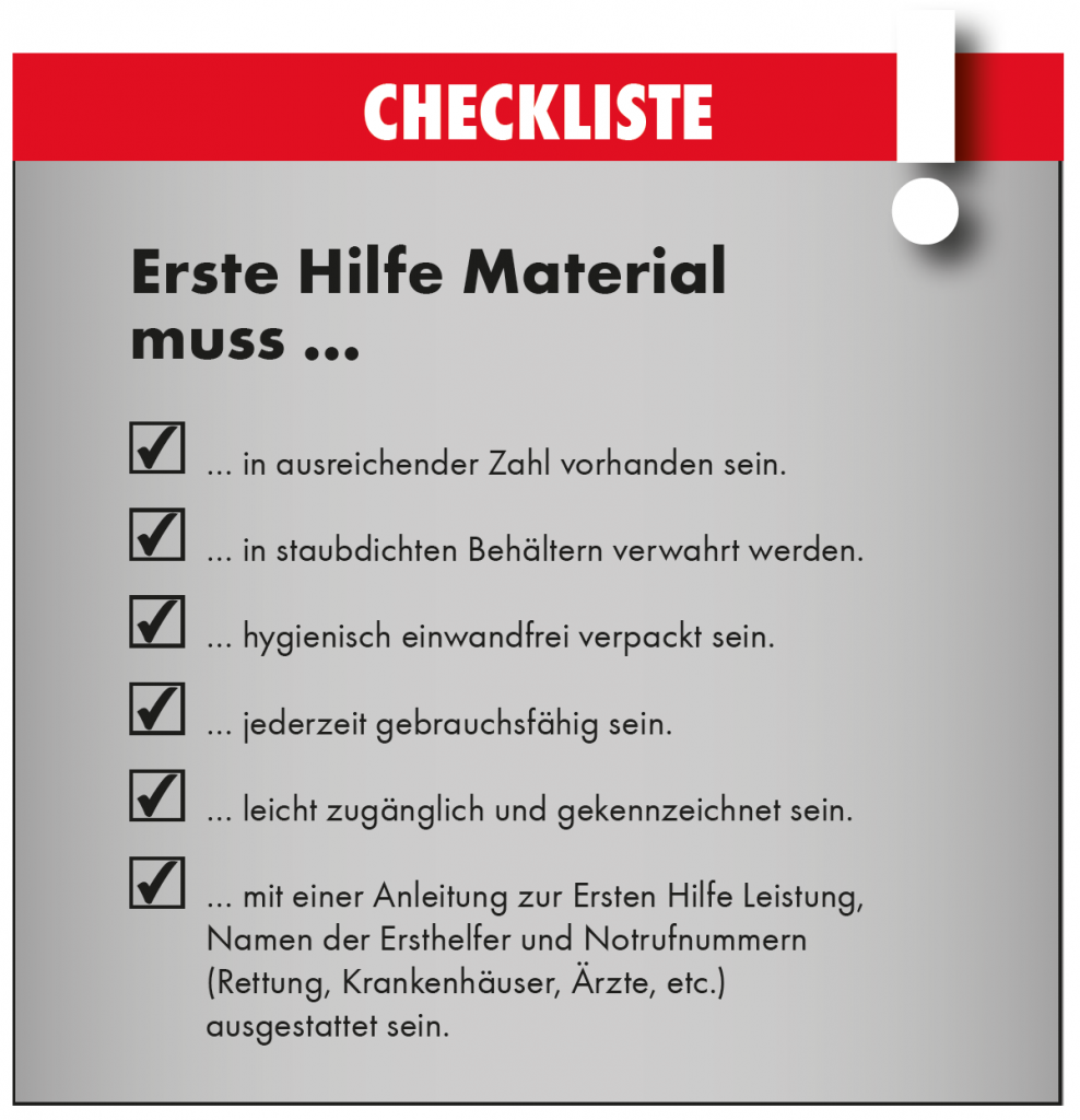 Checkliste Erste Hilfe Material