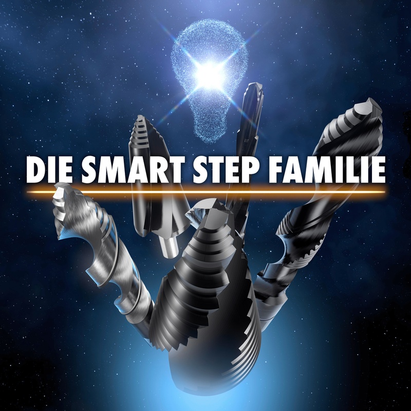 SMART STEP Familien Bild, Imagebild, Weltall Hintergrund, Glühbirne, Die SMART STEP Familie, Schriftzug, Bohrer, bohren, Spiralbohrer SMART STEP EU+ HSS DIN 338, 062491, Spiralbohrer HSS AlTiN SMART STEP, 0694451, Blechschälbohrer HSS AlTiN SMART STEP, 0694457, Spiralstufenbohrer HSS AlTiN SMART STEP, 0694458, Spiralstufenbohrer HSS SMART STEP Deepcut, 0694459